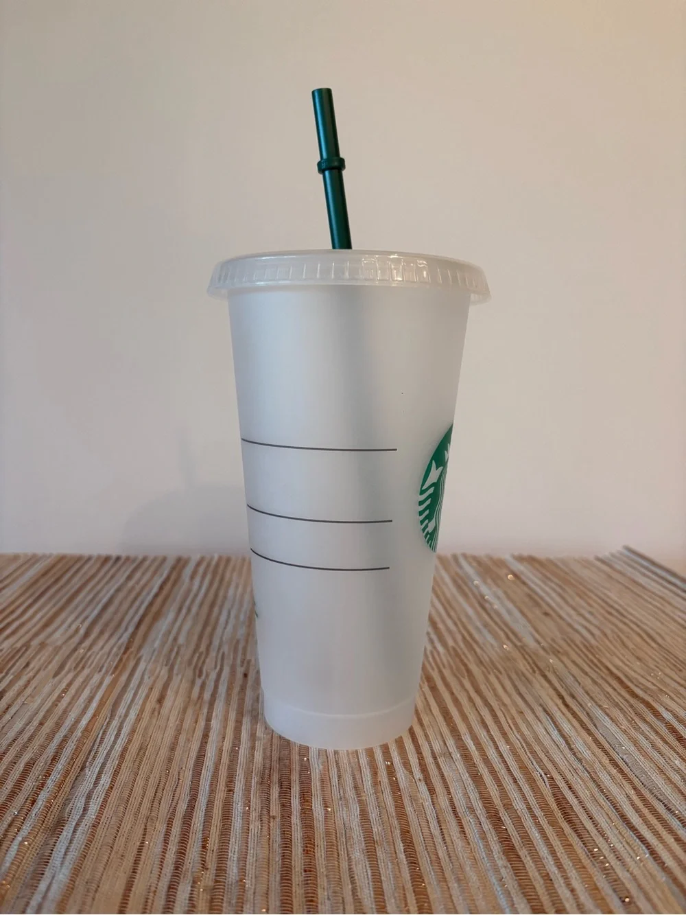 Starbucks Reusable White Plastic Cold Cup with Green Logo and Straw